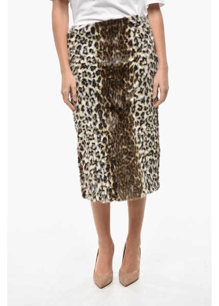 Fuste lungi Alexander McQueen Eco-Fur A-Line Skirt With Animal Motif Brown Femei (BM 19555448) 1