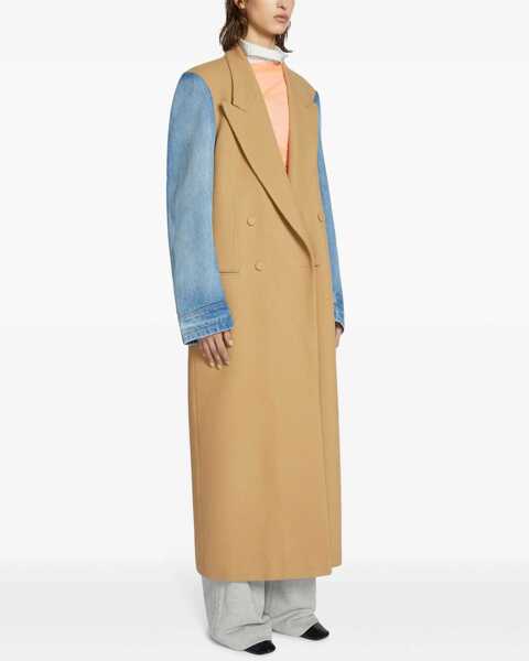 Paltoane Dries Van Noten Double-Breasted Rinko Coat With Denim Sleeves Beige Femei (BM 19555460) 3