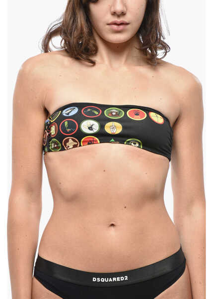 Sutiene DSQUARED2 Printed Bandeau Bikini Top Black Femei (BM 19555463) 1