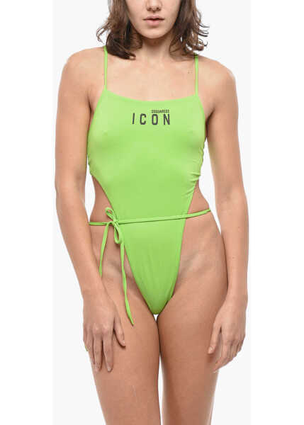 Costume de baie intregi DSQUARED2 Icon Solid Color One-Piece Swimsuit With Contrasting Logo Green Femei (BM 19555535) 1