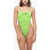 DSQUARED2 Icon Solid Color One-Piece Swimsuit With Contrasting Logo Green