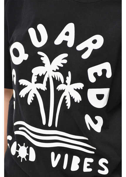 Tricouri DSQUARED2 Crew Neck Cotton T-Shirt With Printed Logo Black Femei (BM 19555538) 3