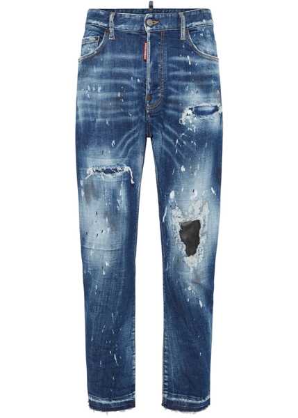 Blugi slim fit DSQUARED2 Delav Bro Fit Denims With Fringed Bottom 15Cm Blue Barbati (BM 19555565) 1