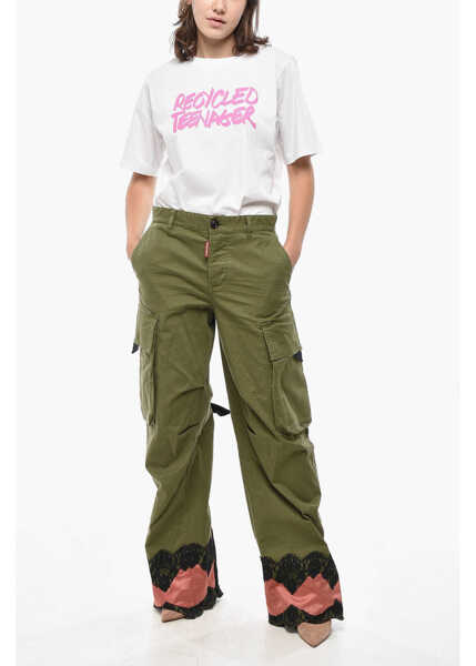 Pantaloni casual DSQUARED2 Baggy Fit Cargo Pants With Satin And Lace Inserts Green Femei (BM 19555571) 4