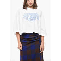 Tricouri Cropped Fit Crew-Neck T-Shirt With Contrasting Print Femei