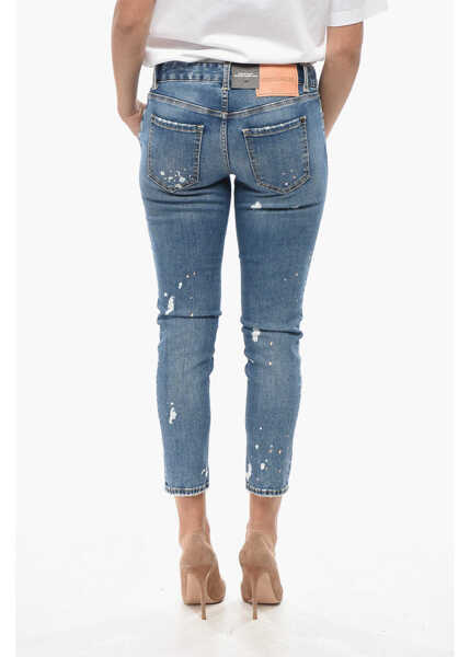 Blugi skinny DSQUARED2 Cropped Fit Twiggy Jeans With Rhinestones Embellishment 15Cm Blue Femei (BM 19555586) 2