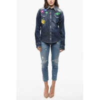 Camasi de blugi Dama - Camasi de blugi DSQUARED2 Vintage Effect Denim Shirt With Metallic Effect Patches Blue Femei (BM 19555598) - B-mall.ro