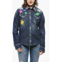 Camasi de blugi Vintage Effect Denim Shirt With Metallic Effect Patches Femei