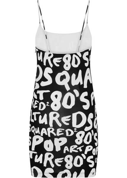 Rochii scurte DSQUARED2 Stretch Viscose Slip Dress With Monogram Pattern Black & White Femei (BM 19555616) 2