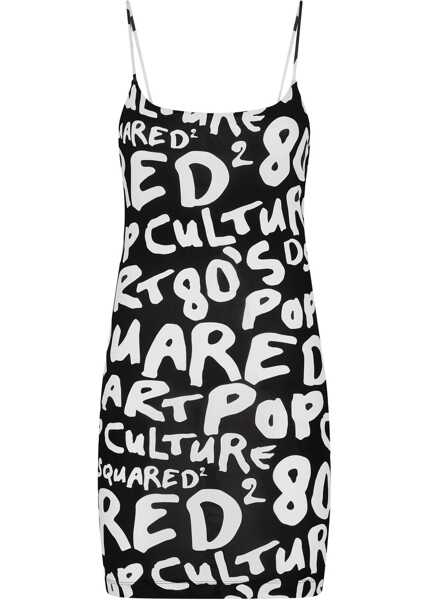 Rochii scurte DSQUARED2 Stretch Viscose Slip Dress With Monogram Pattern Black & White Femei (BM 19555616) 1