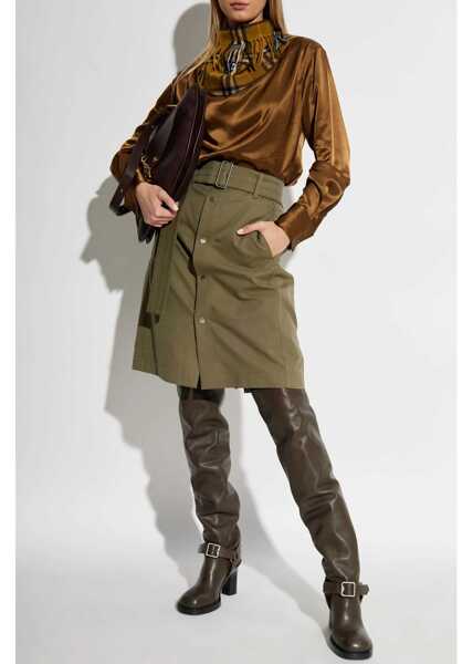 Bluze Burberry Satin Blouse With Tartan Patterned Scarf Detail Brown Femei (BM 19580846) 2