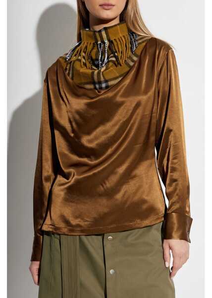Bluze Burberry Satin Blouse With Tartan Patterned Scarf Detail Brown Femei (BM 19580846) 3