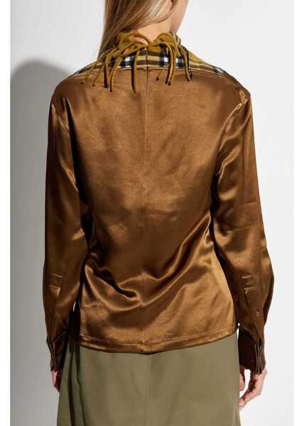 Bluze Burberry Satin Blouse With Tartan Patterned Scarf Detail Brown Femei (BM 19580846) 4