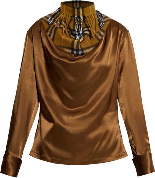 Bluze Burberry Satin Blouse With Tartan Patterned Scarf Detail Brown Femei (BM 19580846) 1