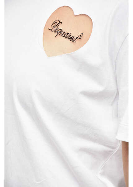 Tricouri DSQUARED2 Crew Neck Cotton T-Shirt With Mesh Detail White Femei (BM 19580849) 3