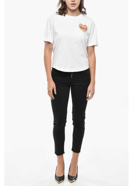 Tricouri DSQUARED2 Crew Neck Cotton T-Shirt With Mesh Detail White Femei (BM 19580849) 4