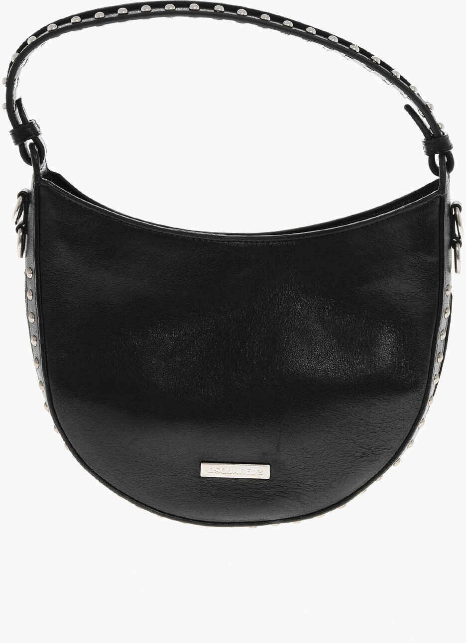 Genti de umar DSQUARED2 Leather Hobo Bag With Studs Black Femei (BM 19580852) 1