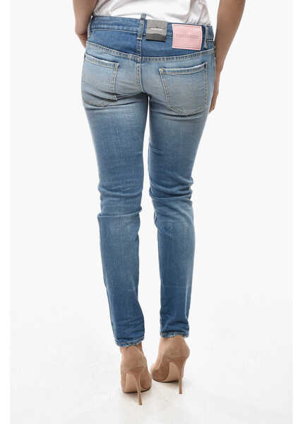 Blugi skinny DSQUARED2 Stretch Denim Jennifer Jeans With Silver-Tone Monogram 14Cm Blue Femei (BM 19580855) 2