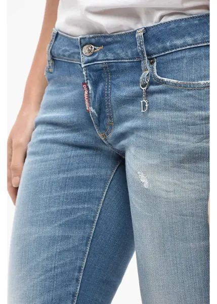 Blugi skinny DSQUARED2 Stretch Denim Jennifer Jeans With Silver-Tone Monogram 14Cm Blue Femei (BM 19580855) 3