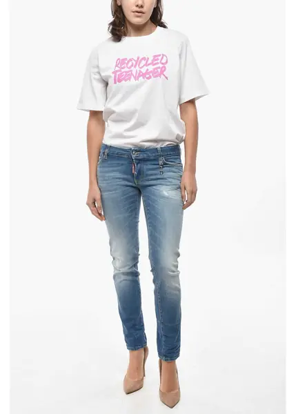 Blugi skinny DSQUARED2 Stretch Denim Jennifer Jeans With Silver-Tone Monogram 14Cm Blue Femei (BM 19580855) 4