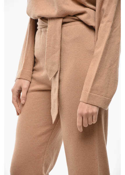 Pantaloni casual Erika Cavallini Pure Cashmere Pants With Knitted Belt Beige Femei (BM 19580858) 3