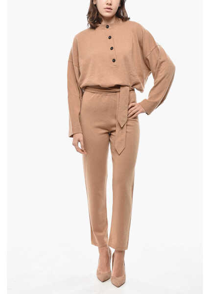 Pantaloni casual Erika Cavallini Pure Cashmere Pants With Knitted Belt Beige Femei (BM 19580858) 4