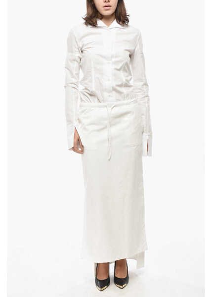 Fuste lungi 1989 STUDIO Popeline Pencil Skirt With Drawstringed Waist White Femei (BM 19580864) 4