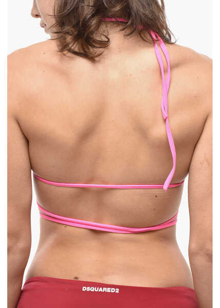 Sutiene DSQUARED2 Solid Color Triangle Bikini Top With Lace-Up Details Pink Femei (BM 19580873) 2
