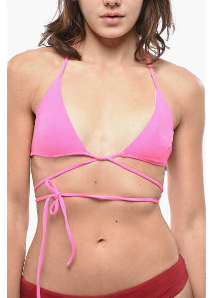 Sutiene DSQUARED2 Solid Color Triangle Bikini Top With Lace-Up Details Pink Femei (BM 19580873) 1