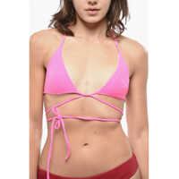 Sutiene Solid Color Triangle Bikini Top With Lace-Up Details Femei