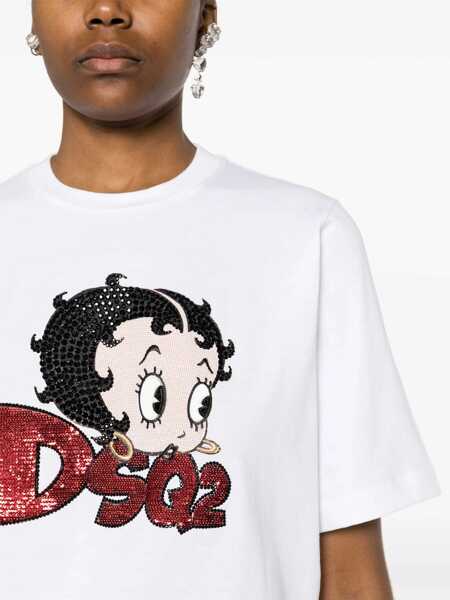 Tricouri DSQUARED2 Crew Neck Betty Boop T-Shirt With Sequined Embroidery White Femei (BM 19580888) 5