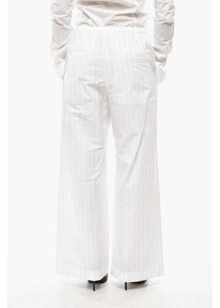 Pantaloni casual 1989 STUDIO Pinstriped Cotton Straight Fit Pants With Drawstringed Waist White Femei (BM 19580894) 2