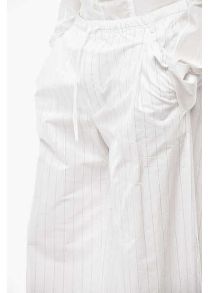 Pantaloni casual 1989 STUDIO Pinstriped Cotton Straight Fit Pants With Drawstringed Waist White Femei (BM 19580894) 3