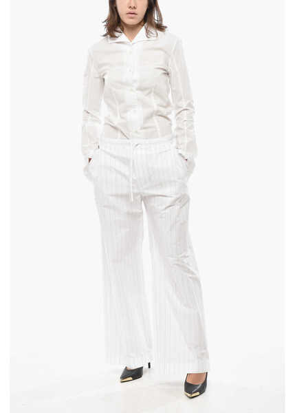 Pantaloni casual 1989 STUDIO Pinstriped Cotton Straight Fit Pants With Drawstringed Waist White Femei (BM 19580894) 4