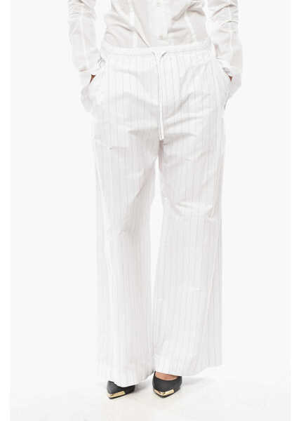 Pantaloni casual 1989 STUDIO Pinstriped Cotton Straight Fit Pants With Drawstringed Waist White Femei (BM 19580894) 1