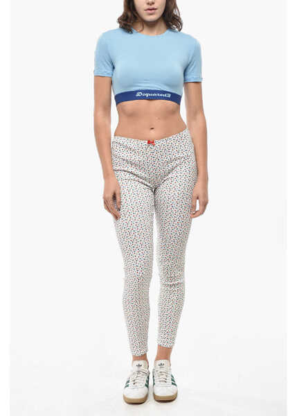 Colanti DSQUARED2 Floral Patterned Stretch Cotton Leggings With Elastic Waistb Multicolor Femei (BM 19580912) 4
