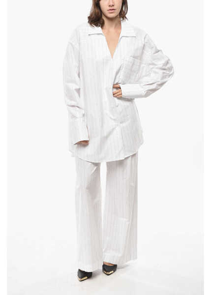 Camasi casual 1989 STUDIO Pinstriped Cotton Oversized Shirt White Femei (BM 19580927) 4