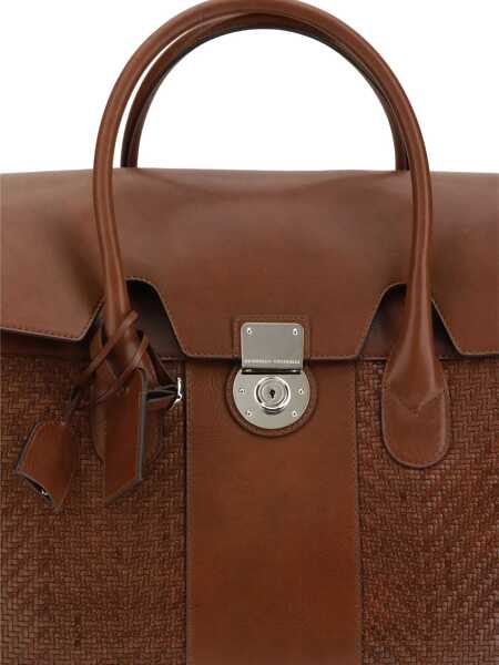 Genti de voiaj Brunello Cucinelli Woven Calf Country Travel Bag BRANDY Barbati (BM 19581038) 4