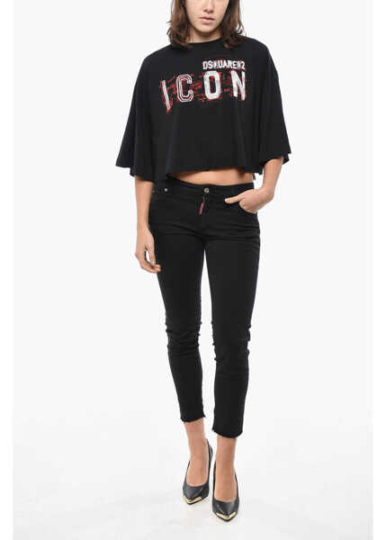 Tricouri DSQUARED2 Printed Icon Cropped Fit T-Shirt Black Femei (BM 19581050) 4