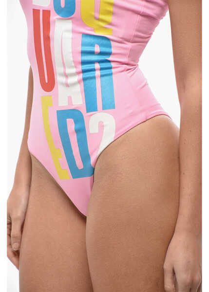 Costume de baie intregi DSQUARED2 One-Shoulder Swimsuit With Printed Logo Pink Femei (BM 19581053) 3