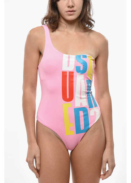 Costume de baie intregi DSQUARED2 One-Shoulder Swimsuit With Printed Logo Pink Femei (BM 19581053) 1