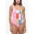 DSQUARED2 One-Shoulder Swimsuit With Printed Logo Pink