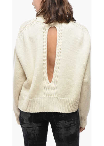Pulovere SA SU PHI Cashmere Turtleneck Sweater With Open Back White Femei (BM 19581056) 2