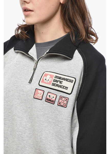 Bluze de trening DSQUARED2 Brushed Cotton Athletic Fit Sweatshirt With Half Zip Black Femei (BM 19581059) 3