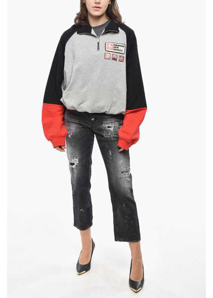 Bluze de trening DSQUARED2 Brushed Cotton Athletic Fit Sweatshirt With Half Zip Black Femei (BM 19581059) 4