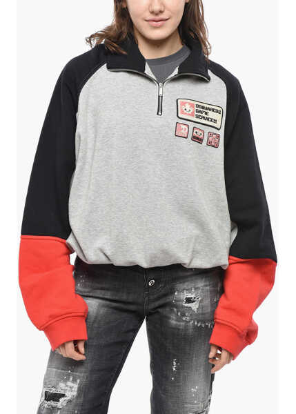 Bluze de trening DSQUARED2 Brushed Cotton Athletic Fit Sweatshirt With Half Zip Black Femei (BM 19581059) 1