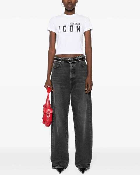Tricouri DSQUARED2 Cropped Fit Icon Cotton T-Shirt White Femei (BM 19581074) 2