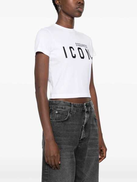 Tricouri DSQUARED2 Cropped Fit Icon Cotton T-Shirt White Femei (BM 19581074) 3