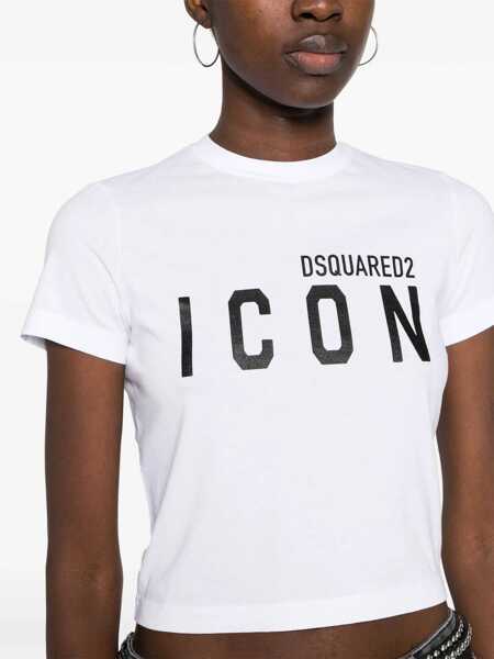 Tricouri DSQUARED2 Cropped Fit Icon Cotton T-Shirt White Femei (BM 19581074) 5