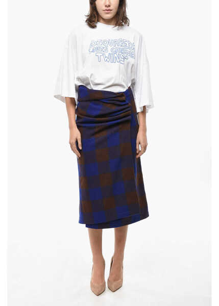 Fuste lungi LEMAIRE Virgin Wool Checked Wrap Skirt Blue Femei (BM 19581080) 4